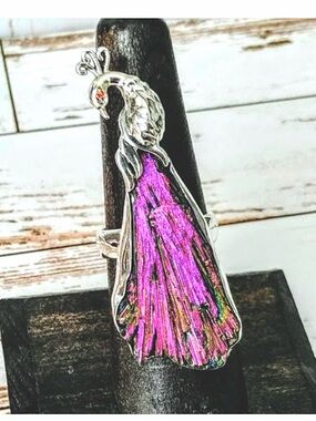 Purple Peacock Rainbow Aura Kyanite Sterling Silver Ring